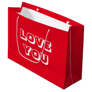 Bolsa De Regalo Grande Te amo, blanco rojo moderno negrita