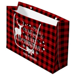 Bolsa De Regalo Grande Te deseo Feliz Navidad Búfalo Rojo Monograma