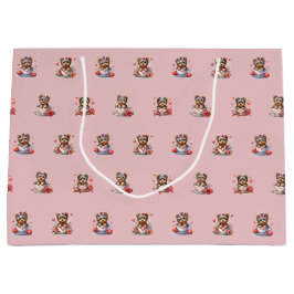 Bolsa De Regalo Grande Teacup Yorkie El día de San Valentín - Rosa