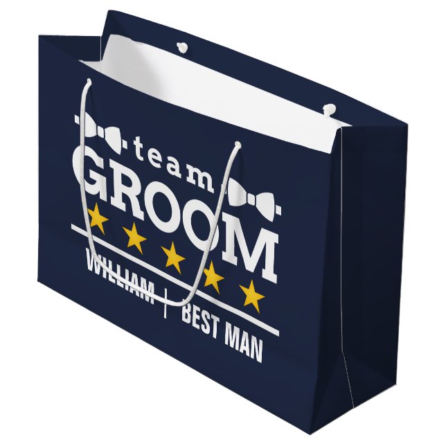 Bolsa De Regalo Grande Team Groom | Groomsman | Soltero | Azul marino (Angulo Anverso)