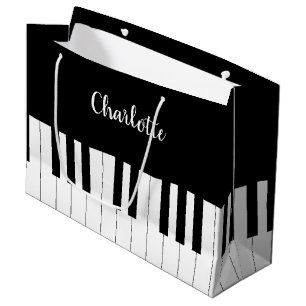 Bolsa De Regalo Grande Teclas de piano en blanco y negro con nombre perso