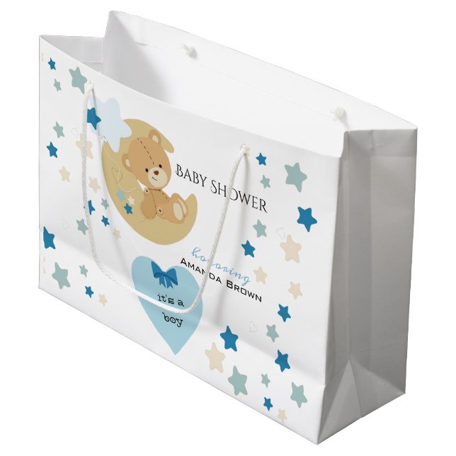 Bolsa De Regalo Grande Teddy Bear Love Baby Boy Shower | (Angulo Anverso)