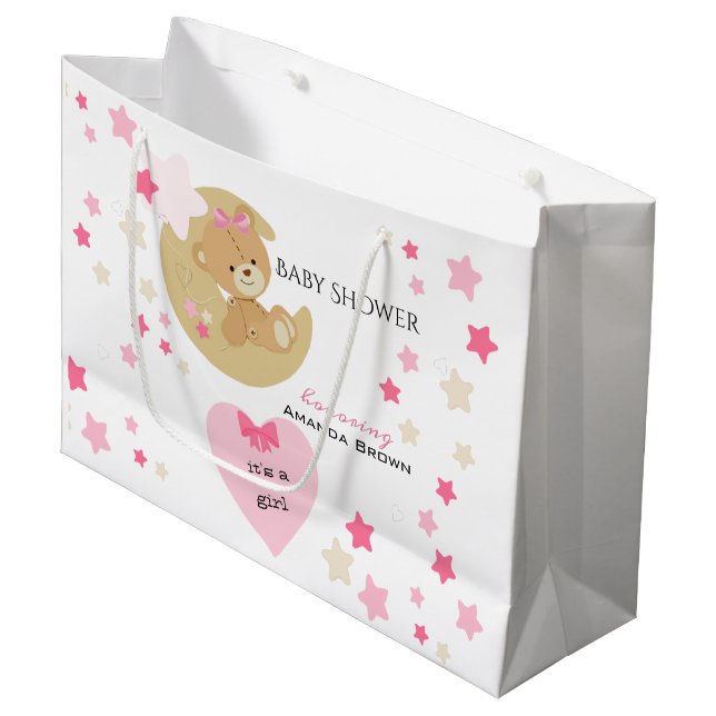 Bolsa De Regalo Grande Teddy Bear Love Baby Girl Shower (Angulo Anverso)