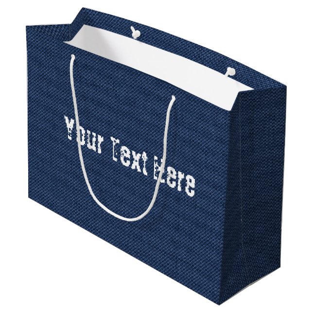 Bolsa De Regalo Grande Tejido de jeans azules + Añadir tu texto - Persona (Angulo reverso)