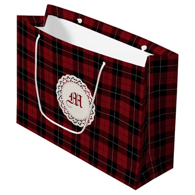 Bolsa De Regalo Grande Tela escocesa blanca negra roja (Angulo Anverso)