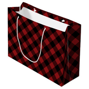 Bolsa De Regalo Grande Tela escocesa negra y roja comprobada -