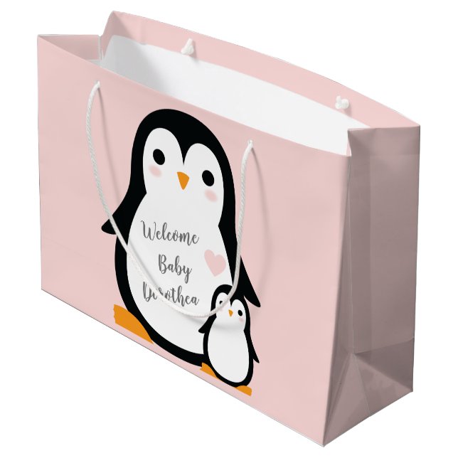 Bolsa De Regalo Grande Tema pingüino de Baby Shower Cute (Angulo reverso)