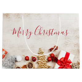 Bolsa De Regalo Grande Temas de navidades en una pizarra de madera rústic