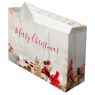 Bolsa De Regalo Grande Temas de navidades en una pizarra de madera rústic