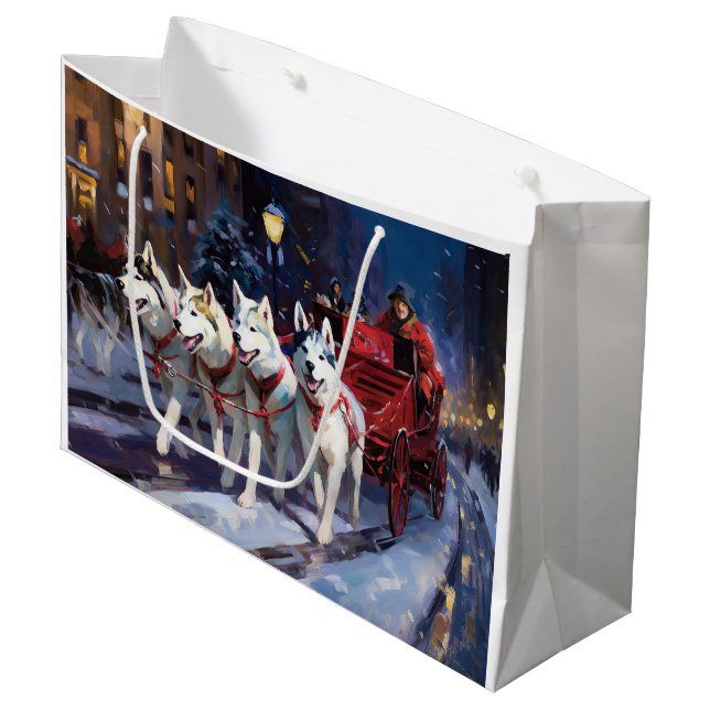 Bolsa De Regalo Grande Temporada festiva de los Navidades Husky siberiano (Angulo Anverso)