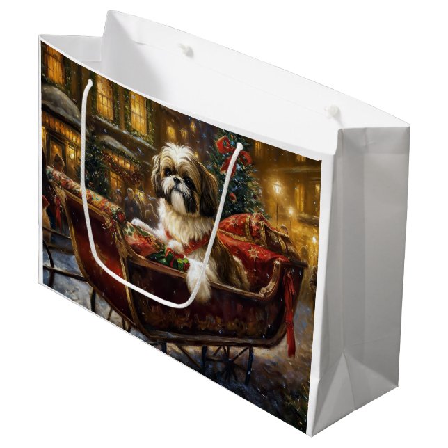 Bolsa De Regalo Grande Temporada festiva de los Navidades Shih Tzu (Angulo Anverso)