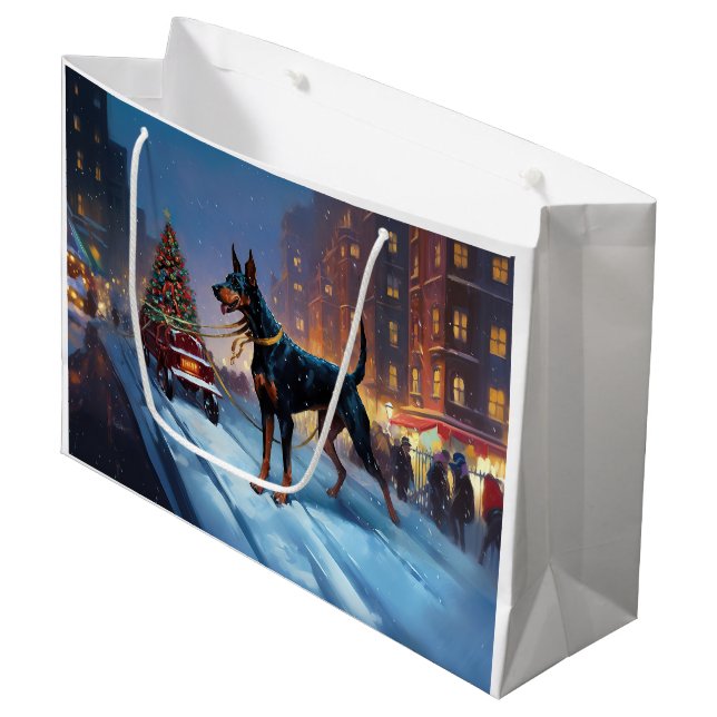 Bolsa De Regalo Grande Temporada festiva de Navidades Doberman (Angulo Anverso)
