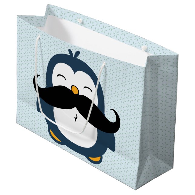 Bolsa De Regalo Grande Tendencia del bigote del pingüino (Angulo Anverso)