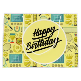 Bolsa De Regalo Grande Tenis Feliz cumpleaños con bola y raqueta amarilla