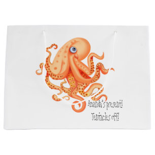 Bolsa De Regalo Grande Tentáculos de pulpo naranja lindo personalizado