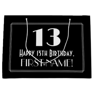 Bolsa De Regalo Grande Tercer cumpleaños: Estilo Art Déco "13", Nombre