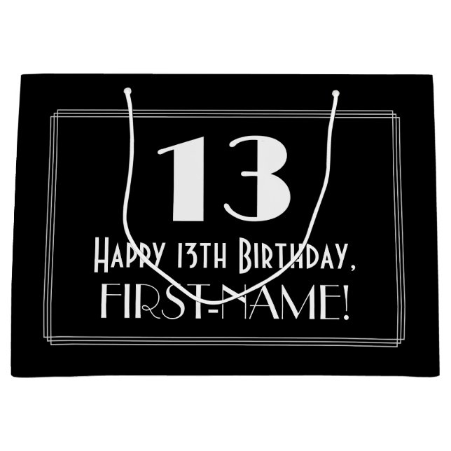 Bolsa De Regalo Grande Tercer cumpleaños: Estilo Art Déco "13", Nombre (Anverso)