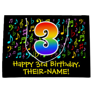 Bolsa De Regalo Grande Tercer cumpleaños - Símbolos de música colorida