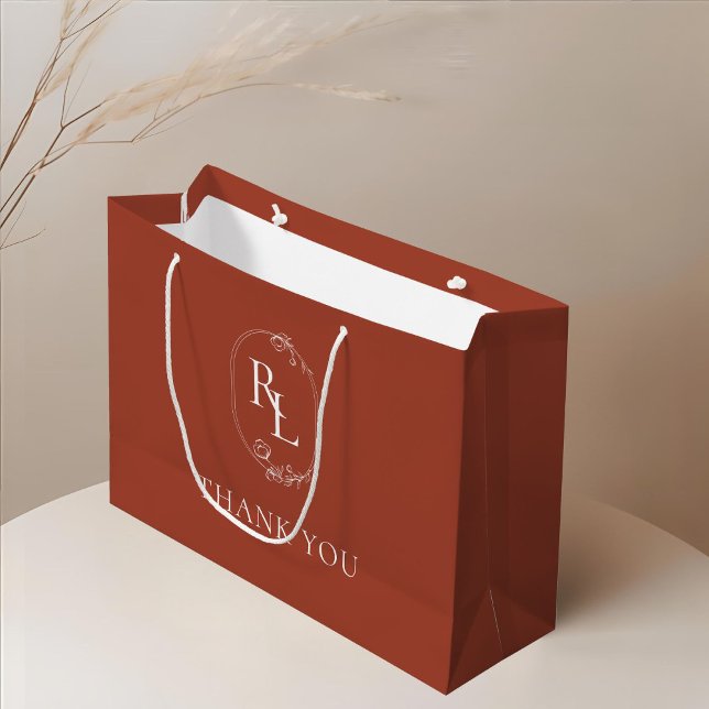 Bolsa De Regalo Grande Terracota | Boda de Monograma Floral Gracias (Subido por el creador)