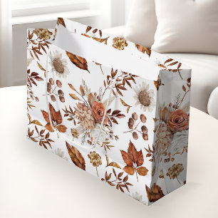 Bolsa De Regalo Grande Terracota Óxido Boho Floral Follaje de Otoño