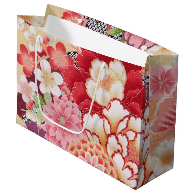Bolsa De Regalo Grande Textil japonés de KIMONO, patrón florete (Angulo Anverso)