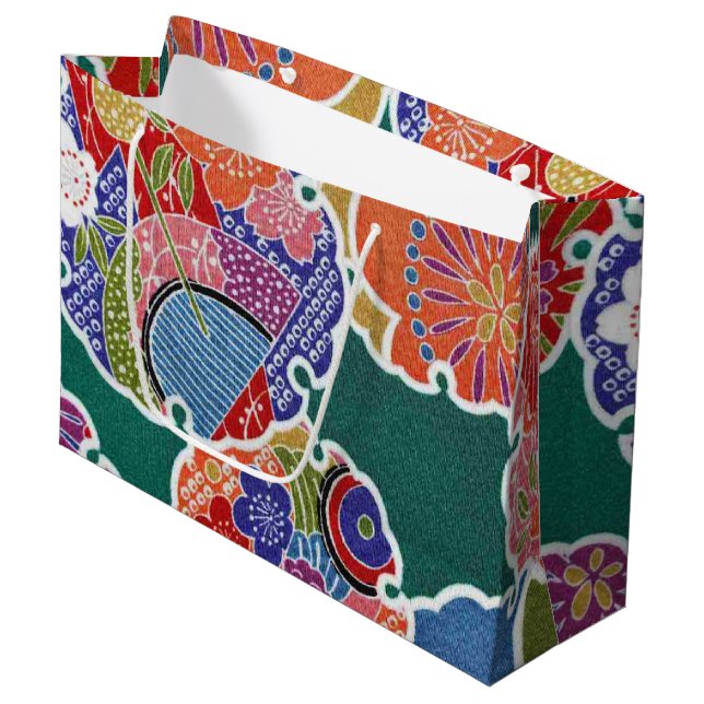 Bolsa De Regalo Grande Textil japonés de KIMONO, patrón florete (Angulo Anverso)