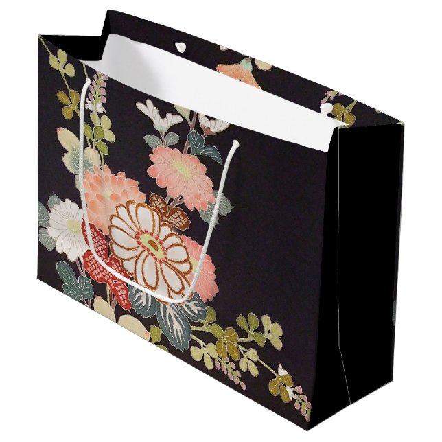 Bolsa De Regalo Grande Textil japonés de KIMONO, patrón florete (Angulo Anverso)