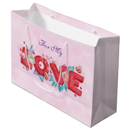 Bolsa De Regalo Grande Texto de amor rojo en negrita letras de bloque col