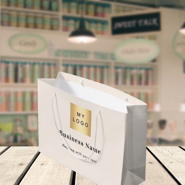 Bolsa De Regalo Grande Texto del logo de la empresa Beige (Subido por el creador)
