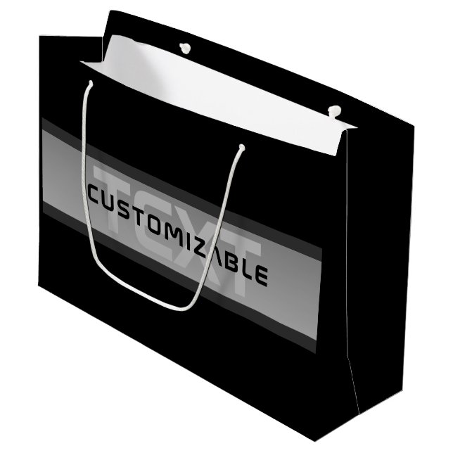 Bolsa De Regalo Grande Texto en capas personalizable moderno | Negro y gr (Angulo Anverso)
