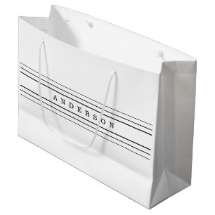 Bolsa De Regalo Grande Texto Personalizado y franjas modernas Blanco y