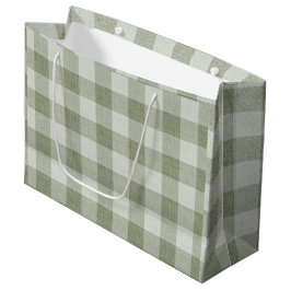 Bolsa De Regalo Grande Textura de lino de gingham verde salvia con cuadro