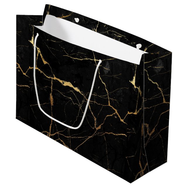 Bolsa De Regalo Grande Textura de mármol negro y dorado (Angulo Anverso)