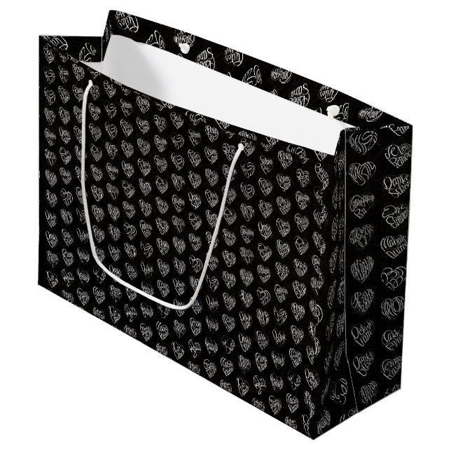 Bolsa De Regalo Grande Thank you in 44langs as white heart shaped pattern (Angulo Anverso)