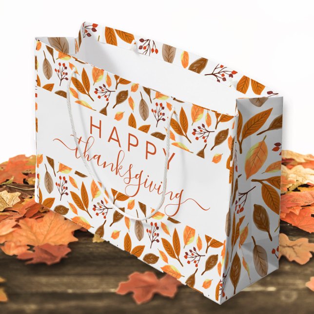 Bolsa De Regalo Grande Thanksgiving Gift Bag – Grateful with Fall Leaves  (Subido por el creador)