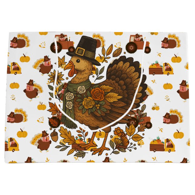 Bolsa De Regalo Grande Thanksgiving Turkeys (Anverso)
