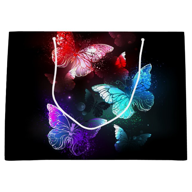 Bolsa De Regalo Grande Three Glowing Butterflies on night background (Anverso)