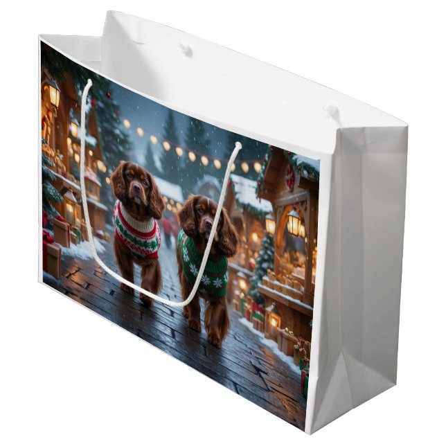 Bolsa De Regalo Grande Tibetan Spaniel Dogs Christmas Snow Holiday (Angulo Anverso)