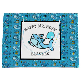 Bolsa De Regalo Grande Tiburón bebé azul feliz cumpleaños personalizado
