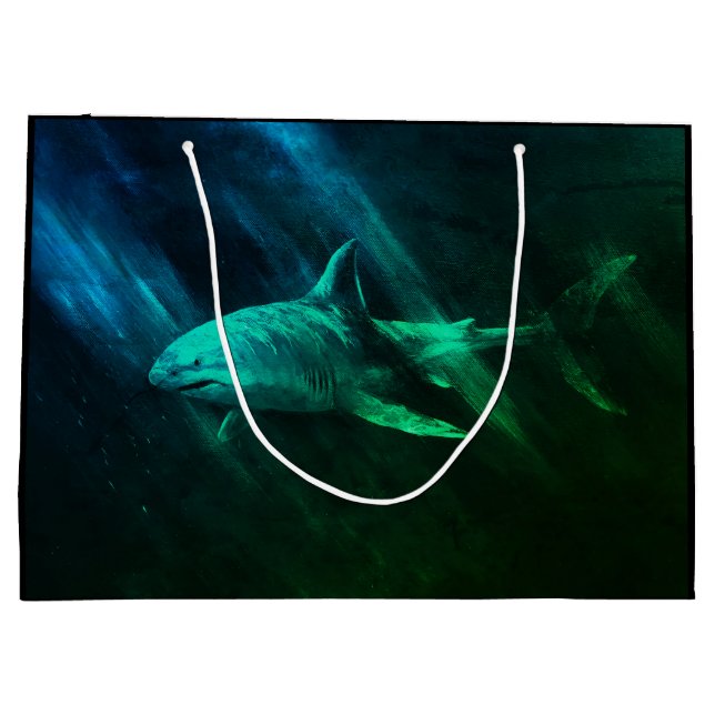 Bolsa De Regalo Grande Tiburón Verde Azul (Reverso)