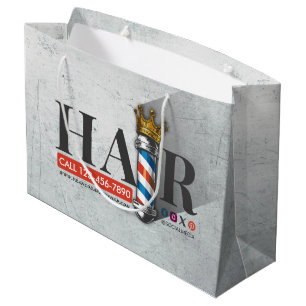 Bolsa De Regalo Grande Tienda de peinado de barbero Rey Corona Poste de b