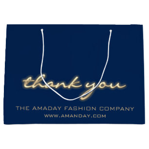 Bolsa De Regalo Grande Tienda Navy Gold Gracias por Comprar Nombre Boutiq