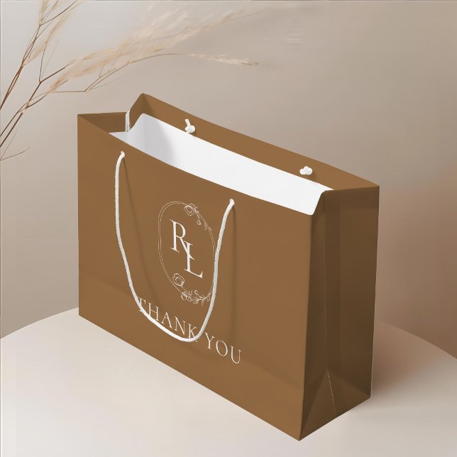 Bolsa De Regalo Grande Tierra | Boda de Monograma Floral Gracias (Subido por el creador)
