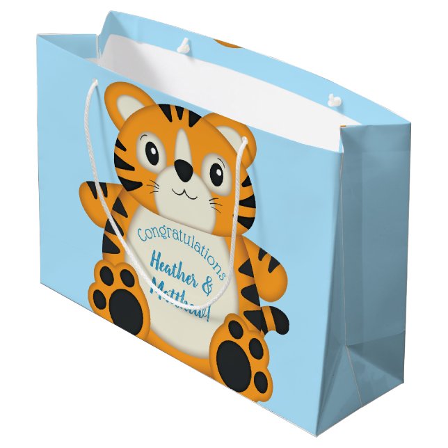 Bolsa De Regalo Grande Tiger Baby Shower Blue (Angulo reverso)