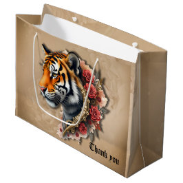 Bolsa De Regalo Grande Tigre de vapor con Ilustracion de Rosas.