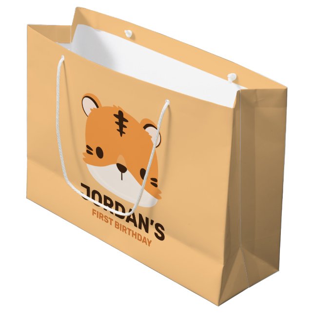 Bolsa De Regalo Grande Tigre lindo con nombre personalizado (Angulo Anverso)