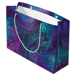 Bolsa De Regalo Grande Tinta cósmica | Galaxia azul turquesa púrpura Nebu
