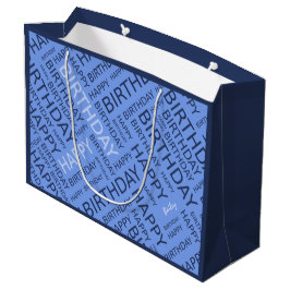 Bolsa De Regalo Grande Típografía de colores azules de cumpleaños persona