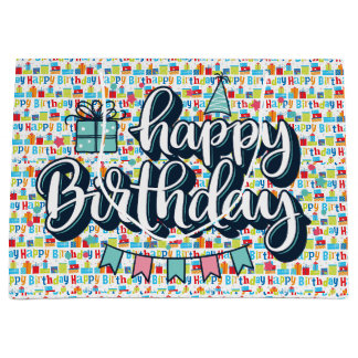 Bolsa De Regalo Grande Tipografía de Feliz Cumpleaños 