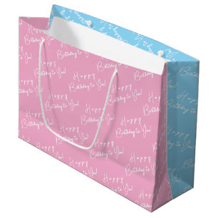 Bolsa De Regalo Grande Tipografía rosa y azul de cumpleaños personalizada